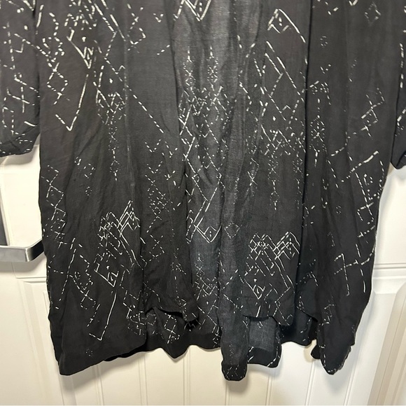 Eileen Fisher Black Marrakesh Printed Silk Tencel Long Kimono Size Small/Medium - Picture 3 of 11